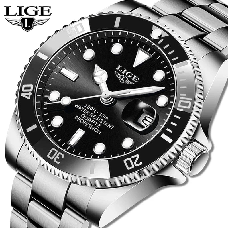 LIGE Top Brand Luxury Fashion Diver Watch Men 3ATM Waterproof Date Clock Sport Watches Mens Quartz Wristwatch Relogio Masculino